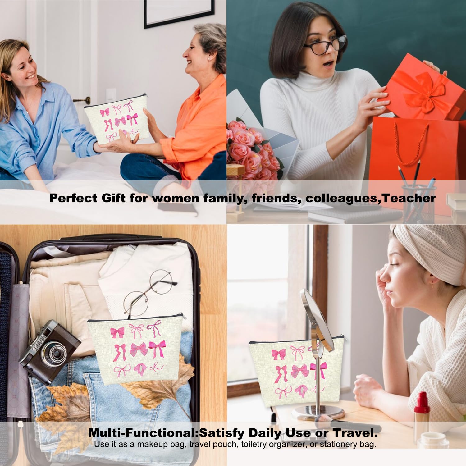 Hot Pink Coquette Bow Makeup Bag - Cute Aesthetic Cosmetic Pouch for Women | Perfect for Travel, Bridal Shower Gifts & Preppy Accessories