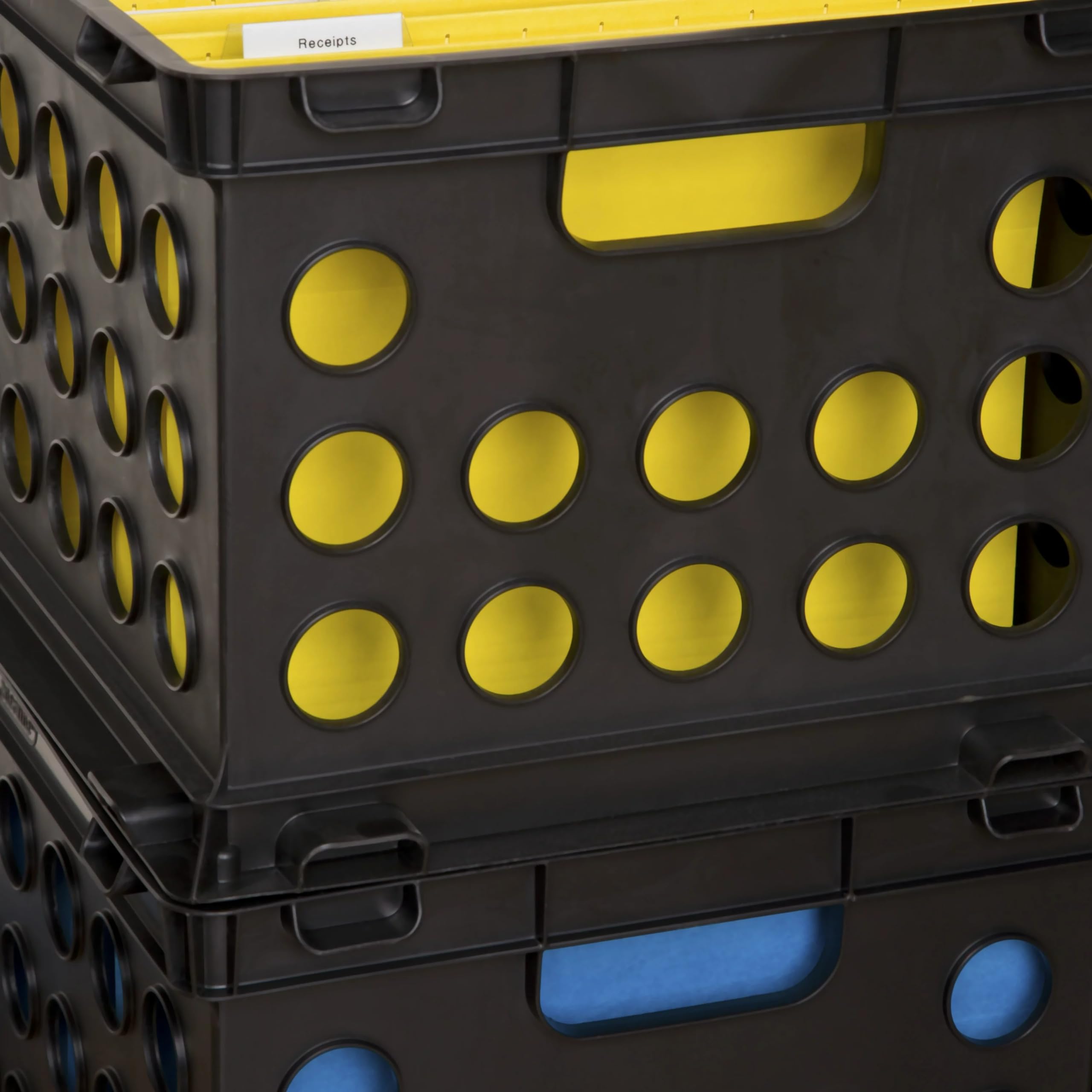 Stackable Plastic File Crate with Handles - Organizer Storage Bin for Home, Office, School & Garage - Perfect for Document Organization, Office Supplies & Household Storage (Black)