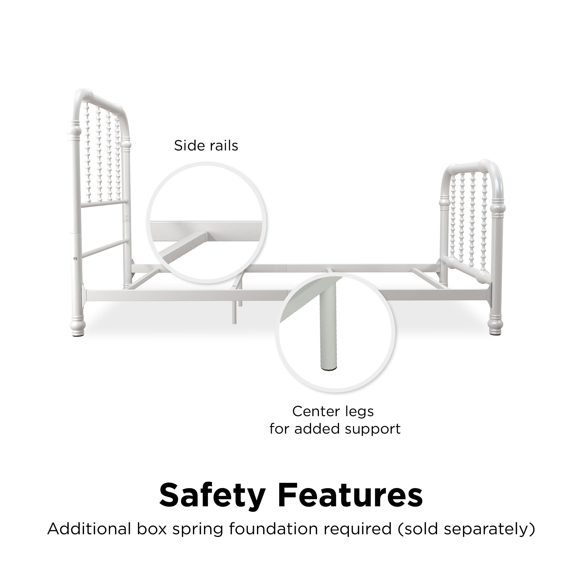 DHP Jenny Lind Twin Metal Bed Frame with Country Chic Headboard & Footboard - White Kids Bed with Underbed Storage Space for Toys | Perfect for Children's Bedrooms, Playrooms & Small Spaces