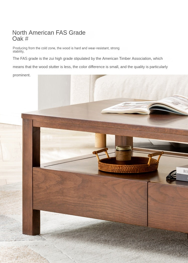 Solid Oak Wood Modern Minimalist Coffee Table - Scandinavian Style Living Room Furniture for Home Decor