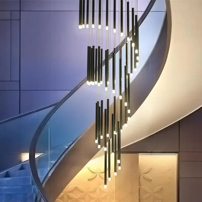 Modern Black Minimalist Stick Chandelier - Sleek Linear Lighting Fixture for Staircase, Hallway, Entryway & Contemporary Home Decor