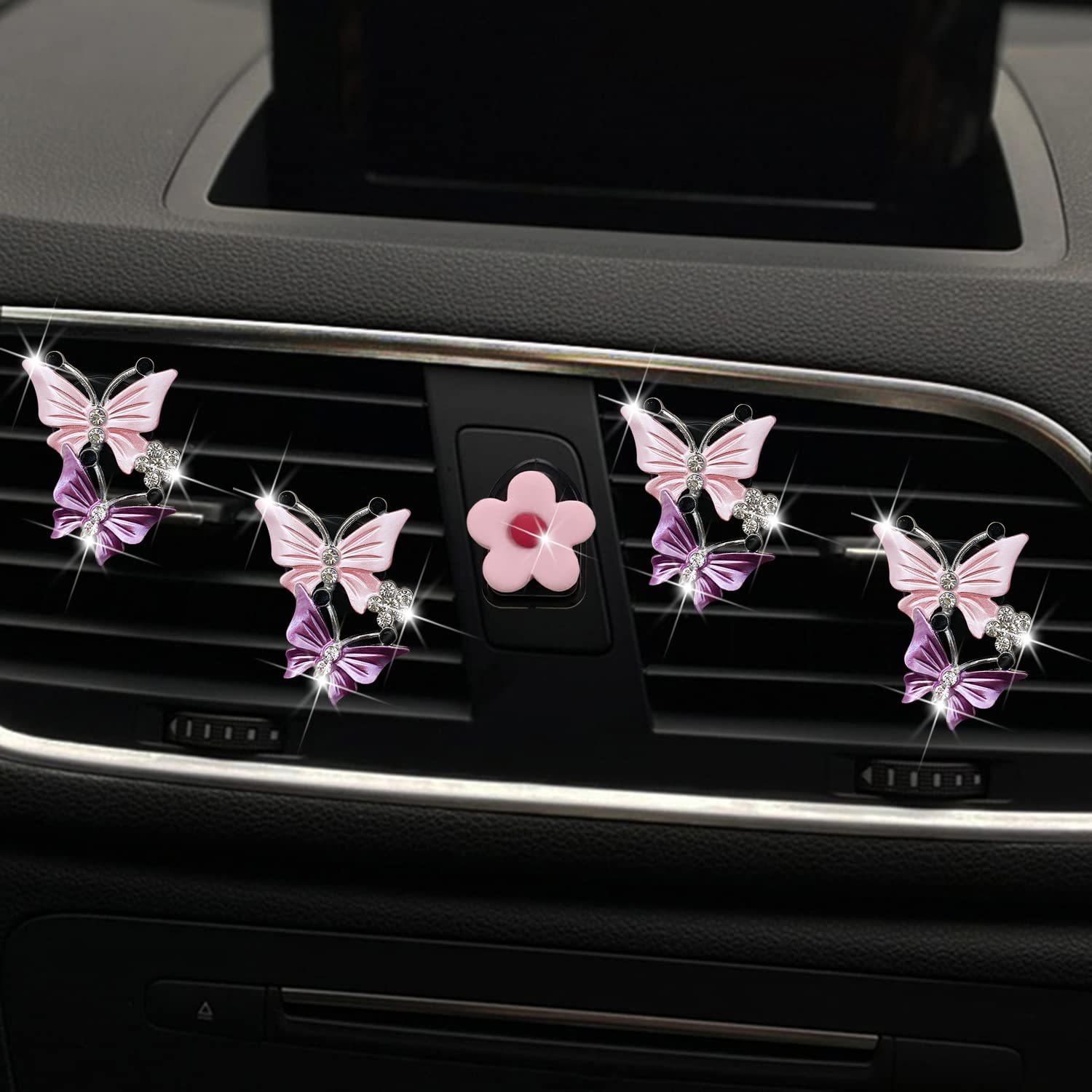 4PCS Sparkly Butterfly Car Air Freshener Vent Clips - Cute Bling Car Diffuser & Vent Decoration Accessories for Women & Girls (Pink) - Perfect for Daily Commute, Road Trips & Gift Giving