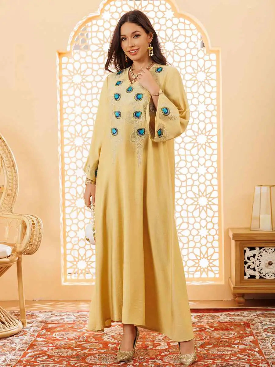 Elegant Eid Embroidery Caftan Dress for Women - Luxury Moroccan Kaftan & Jalabiya for Wedding, Party & Special Occasions - Perfect for Eid Celebrations, Bridal Showers & Evening Events