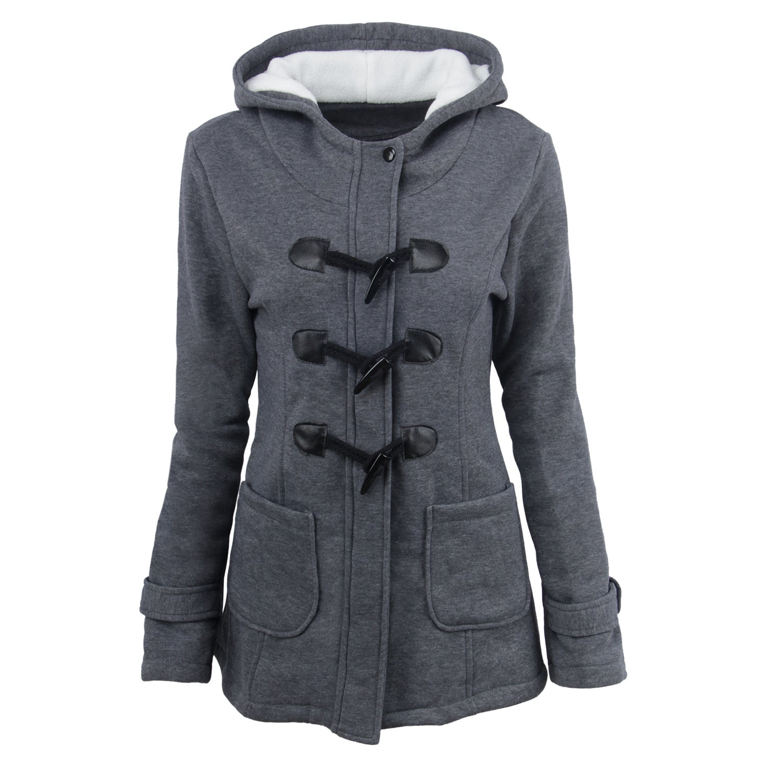 Women's Warm Winter Fur Collar Jacket with Horn Buttons - Long Down Coat Parka Plus Size Hooded Jacket for Cold Weather & Outdoor Activities