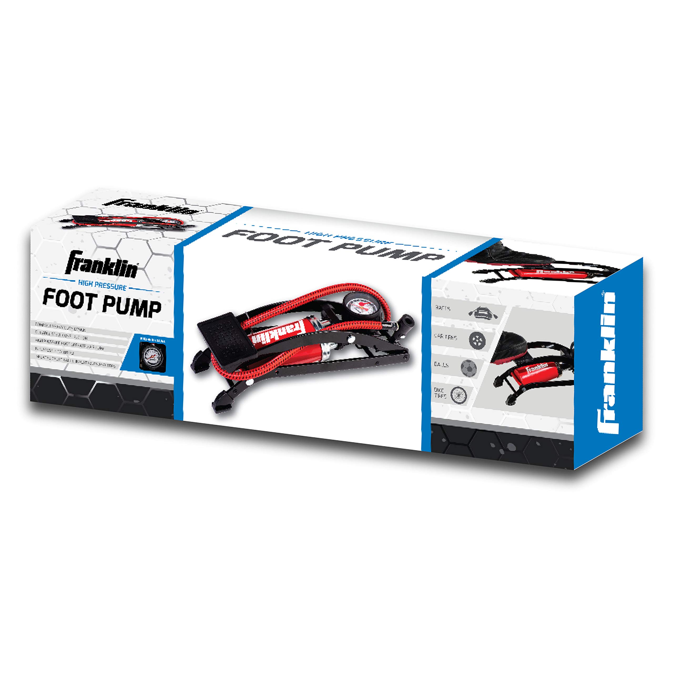 Franklin Sports High-Pressure Air Pump with Foot Pedal - Portable Ball Inflator for Basketball, Soccer, Football, Bikes, Pool Floats & Inflatables - Compact Heavy Duty Pump for Sports Equipment & Outdoor Activities