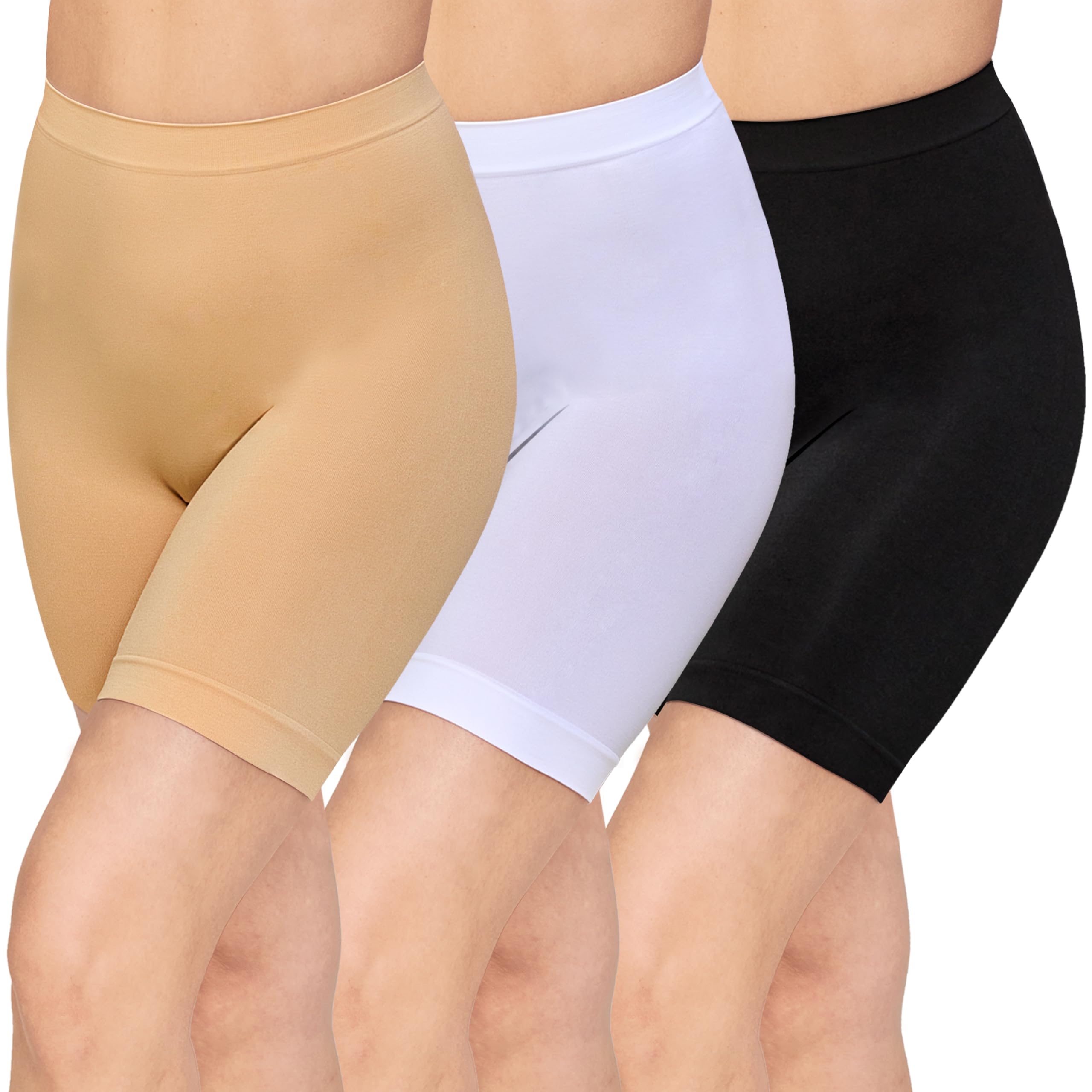 Nalwort Women's High Waisted Seamless Slip Shorts - 3 Pack Smooth Under Dress Shapewear for Comfort & Coverage | Perfect for Work, Travel & Everyday Wear