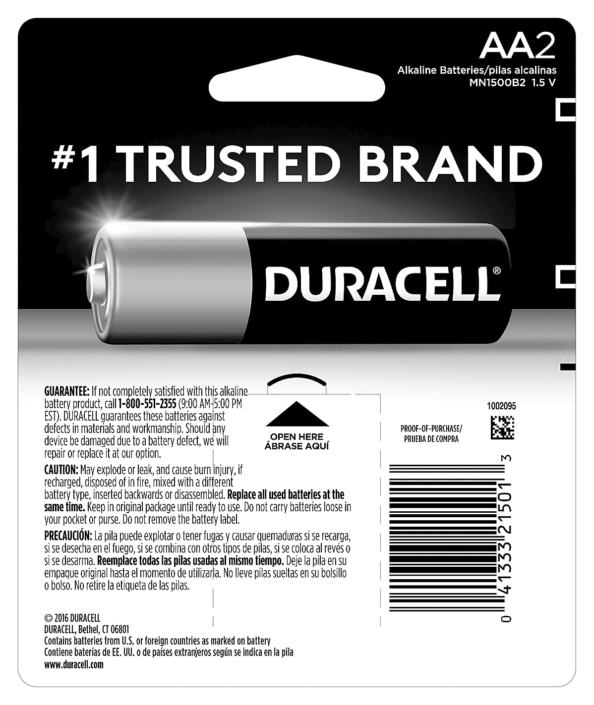 Duracell AA Batteries 2-Pack - Long-Lasting Alkaline Power for Toys, Flashlights & Electronics - Carded Packaging