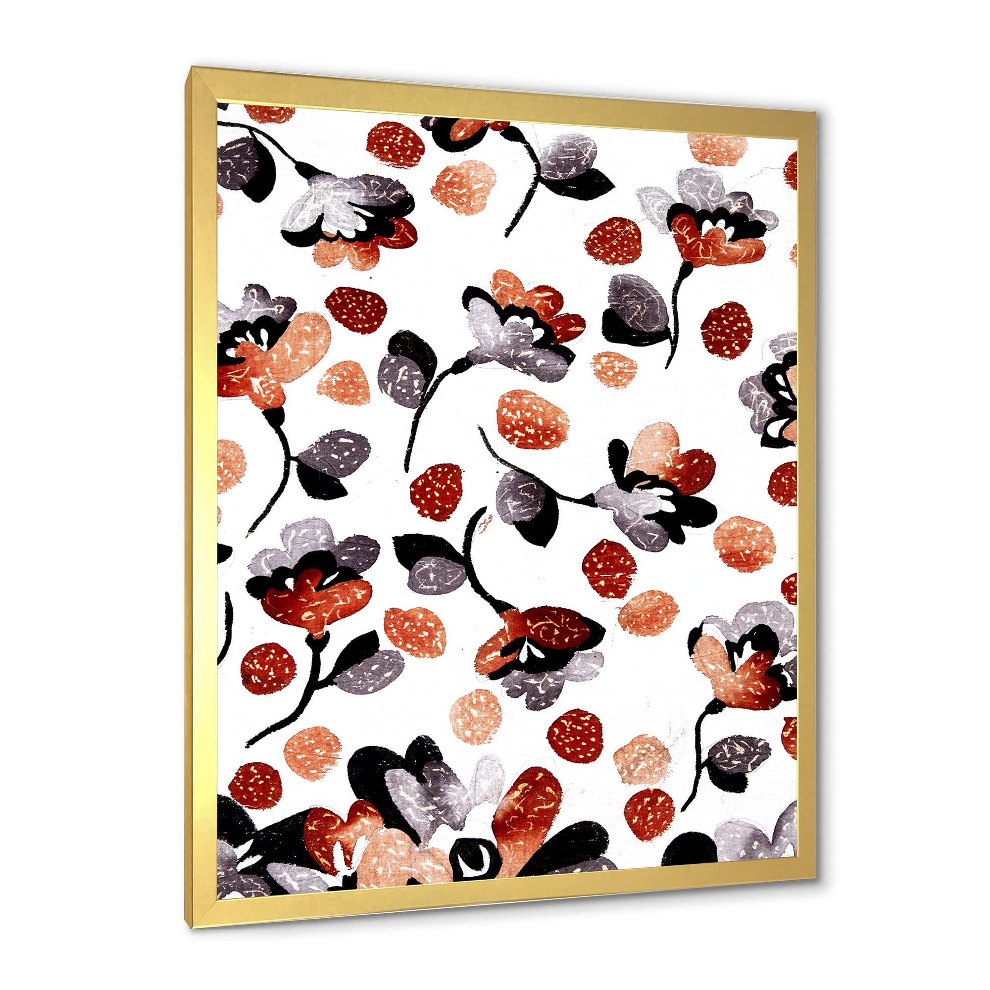 DesignQ Modern Floral Wall Art in Blue, Red & Orange - Bohemian Eclectic Framed Canvas Print for Living Room, Bedroom & Office Decor