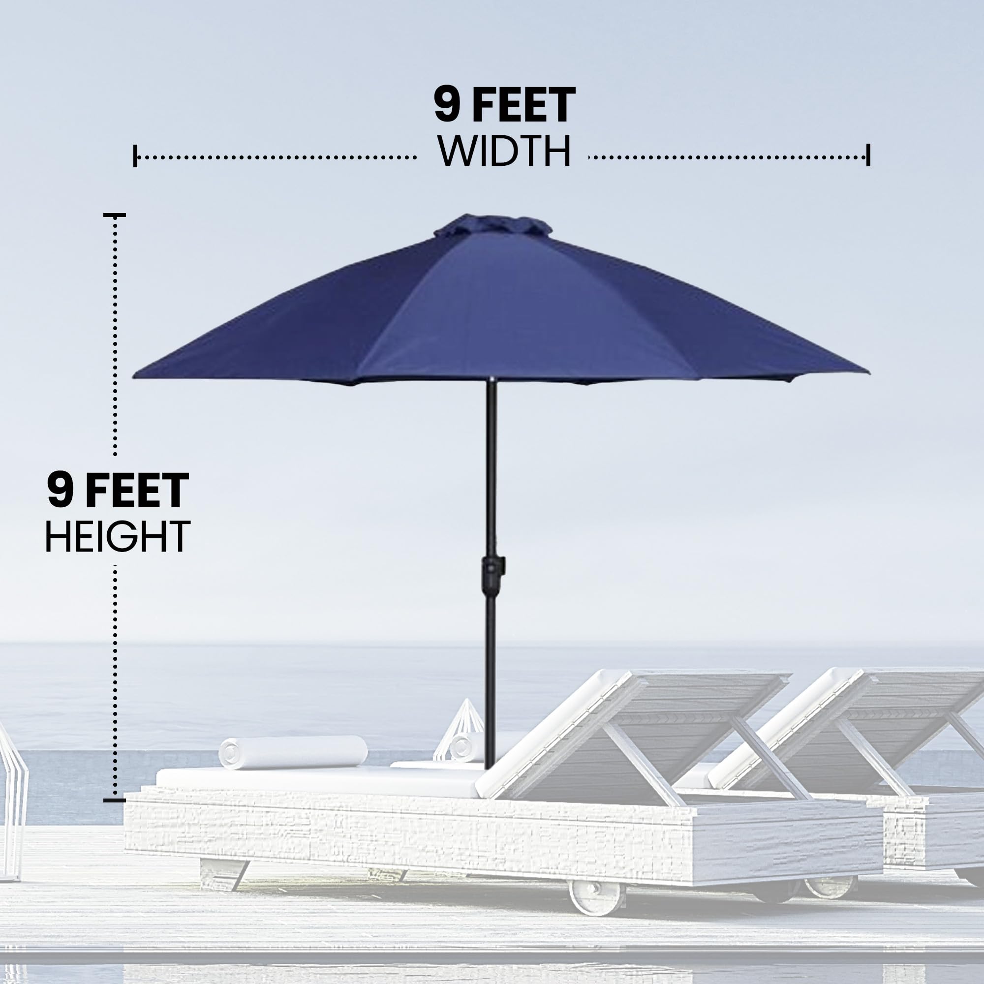 Outdoor Patio Table Canopy Umbrella with Crank Lift & Auto Tilt System - Sun Shade for Beach, Poolside, Garden & Backyard Relaxation
