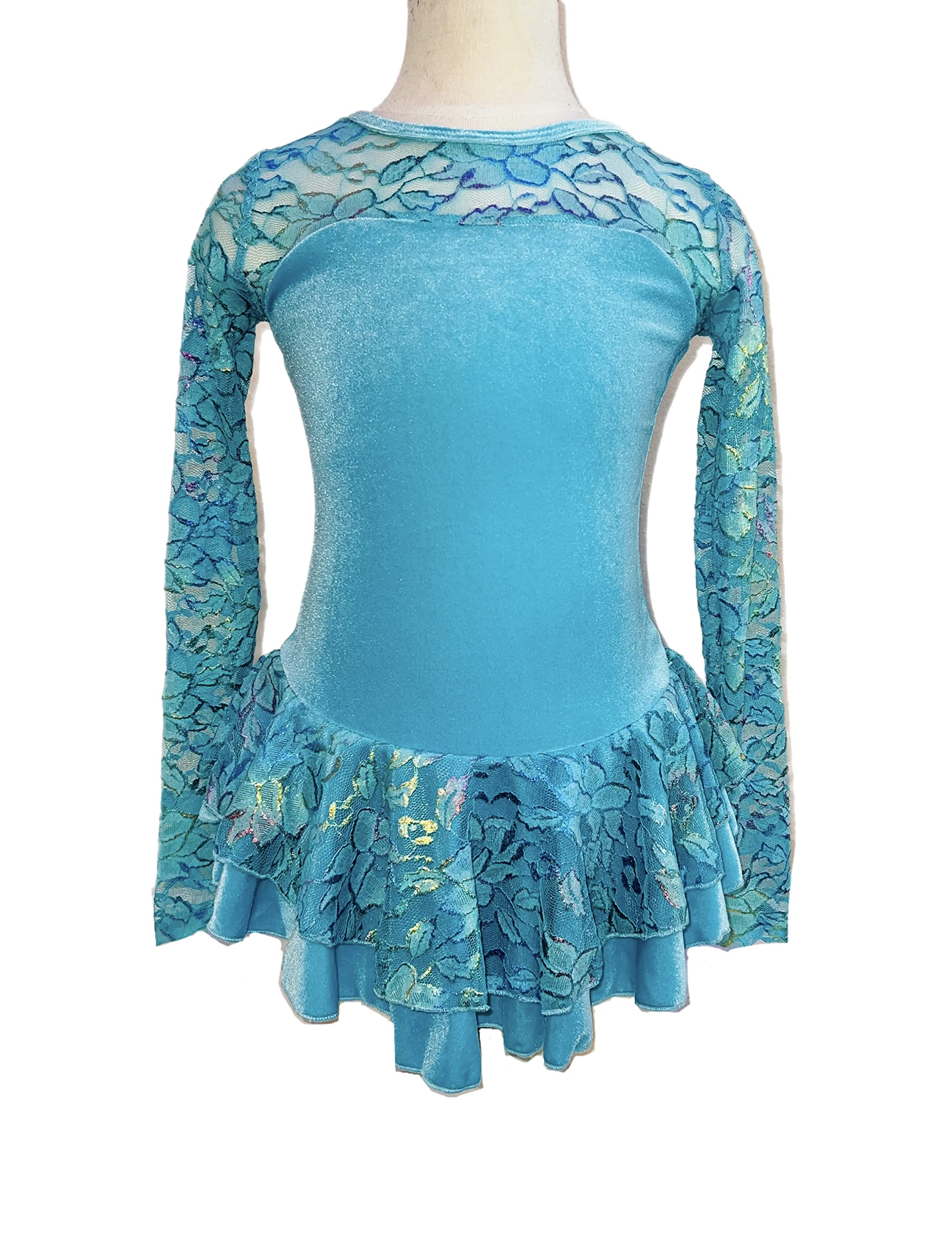 Ice Fire Velvet Figure Skating Dress - Long Sleeve Stretchable Performance Costume for Women & Girls | Perfect for Competitions, Shows & Ice Dance Performances