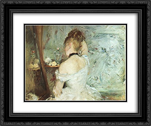 Berthe Morisot 'A Woman At Her Toilette' 24x20 Museum Art Print - Black Ornate Frame & Double Matted - Classic Impressionist Painting for Living Room, Bedroom, or Office Decor