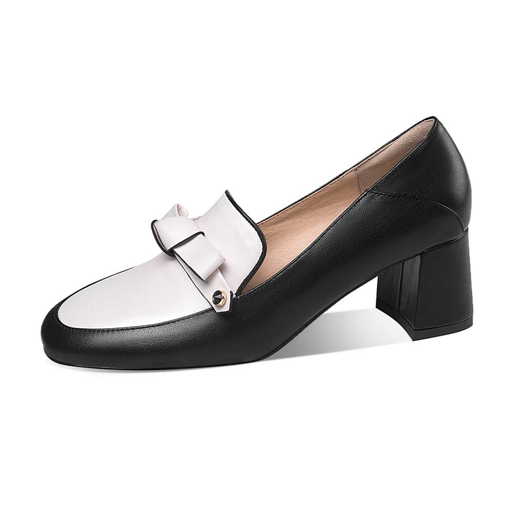 TinaCus Women's Genuine Leather Square Toe Loafers - Handmade Chunky Heel Slip-On Shoes with Bowknot (Assorted Colors) | Comfortable & Stylish for Office, Casual Wear & Daily Outfits
