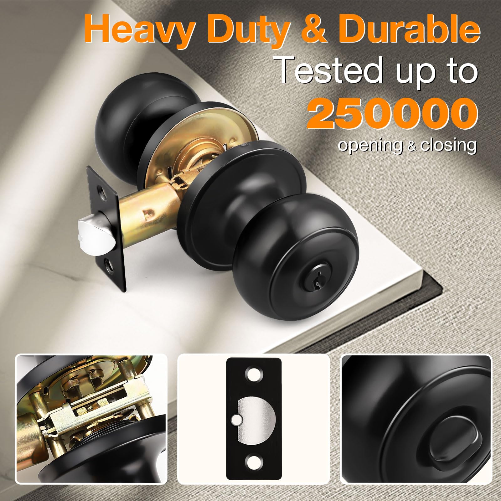 Gobrico 10-Pack Flat Black Ball Door Knobs with Unique Keys - Secure & Stylish Entryway Hardware for Homes, Offices & Apartments