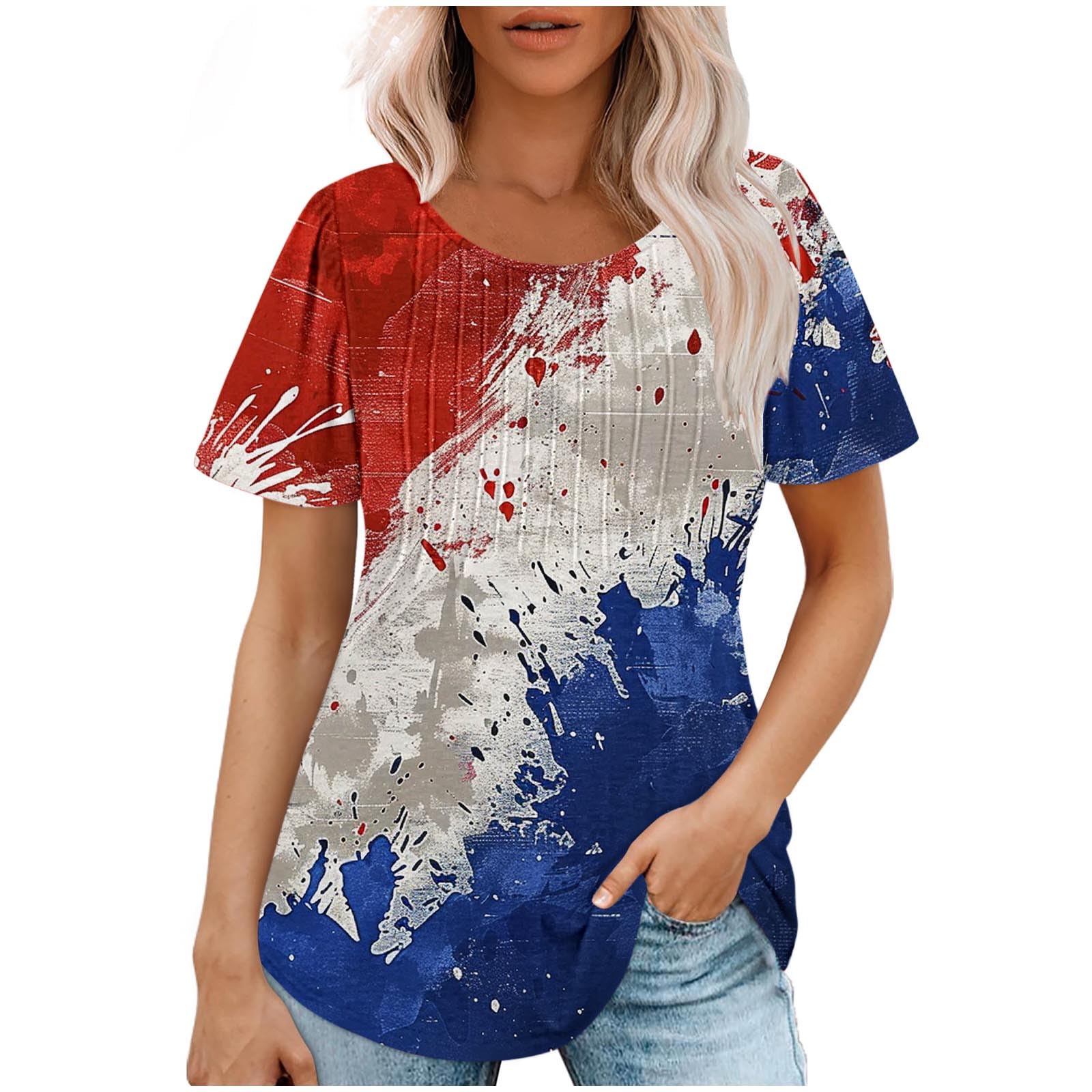 Attine Women's Summer Tops 2024 - Trendy Scoop Neck Tunic Blouse with Short Sleeves, Pleated Detail & Loose Fit - Comfortable Fashion Tee for Casual Wear, Office Outfits & Summer Vacation