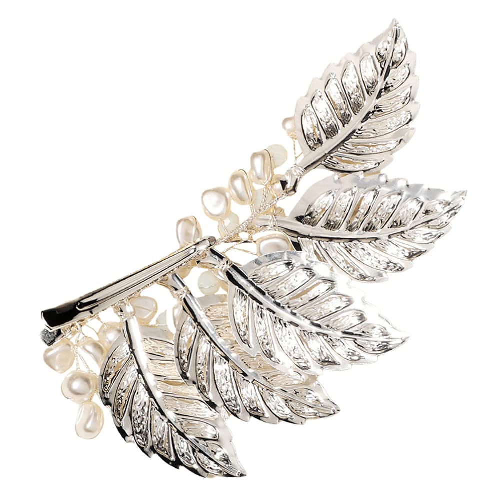 Beaupretty Elegant Metal Leaf Hair Clips with Pearl & Crystal Accents - Vintage Duckbill Hair Barrettes for Women, Brides & Girls - Perfect for Weddings, Prom, Parties & Everyday Hairstyles