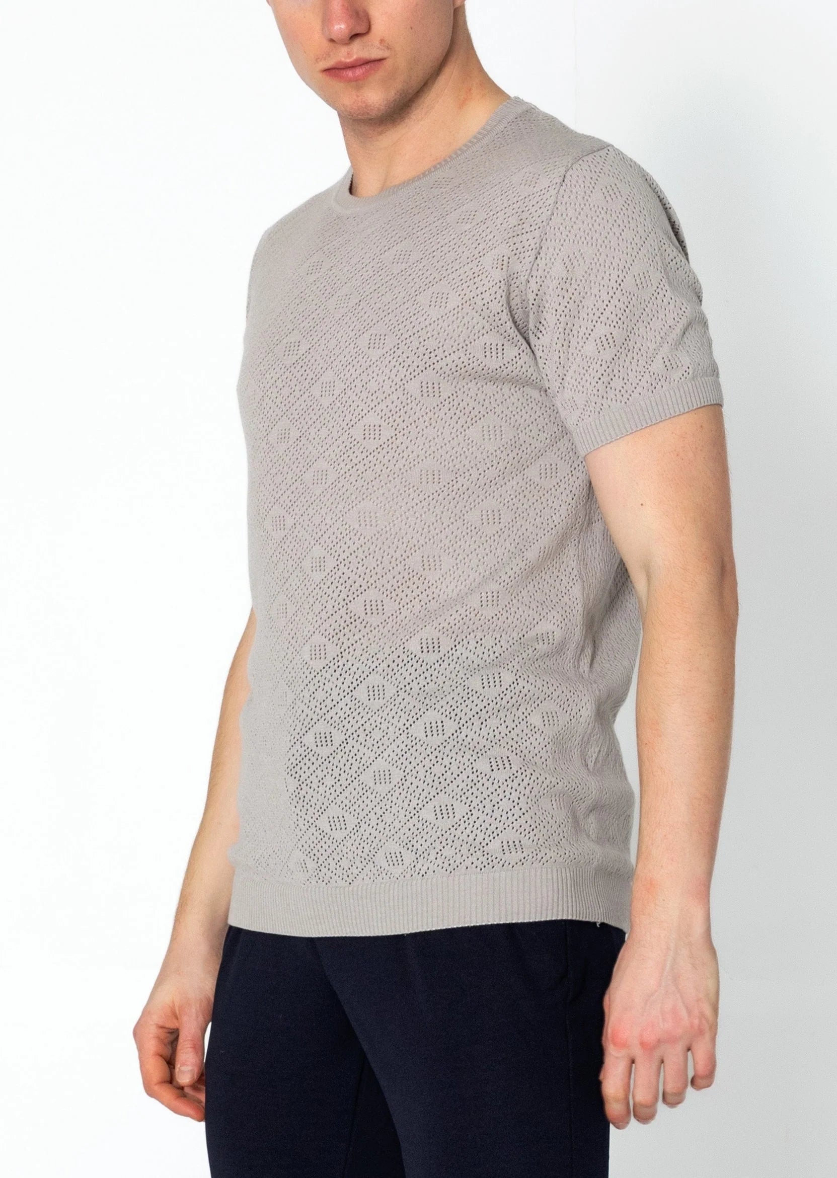 Geometric Crochet T-Shirt for Women - Stylish Grey Cotton Top for Casual Wear, Summer Outfits, and Boho Fashion