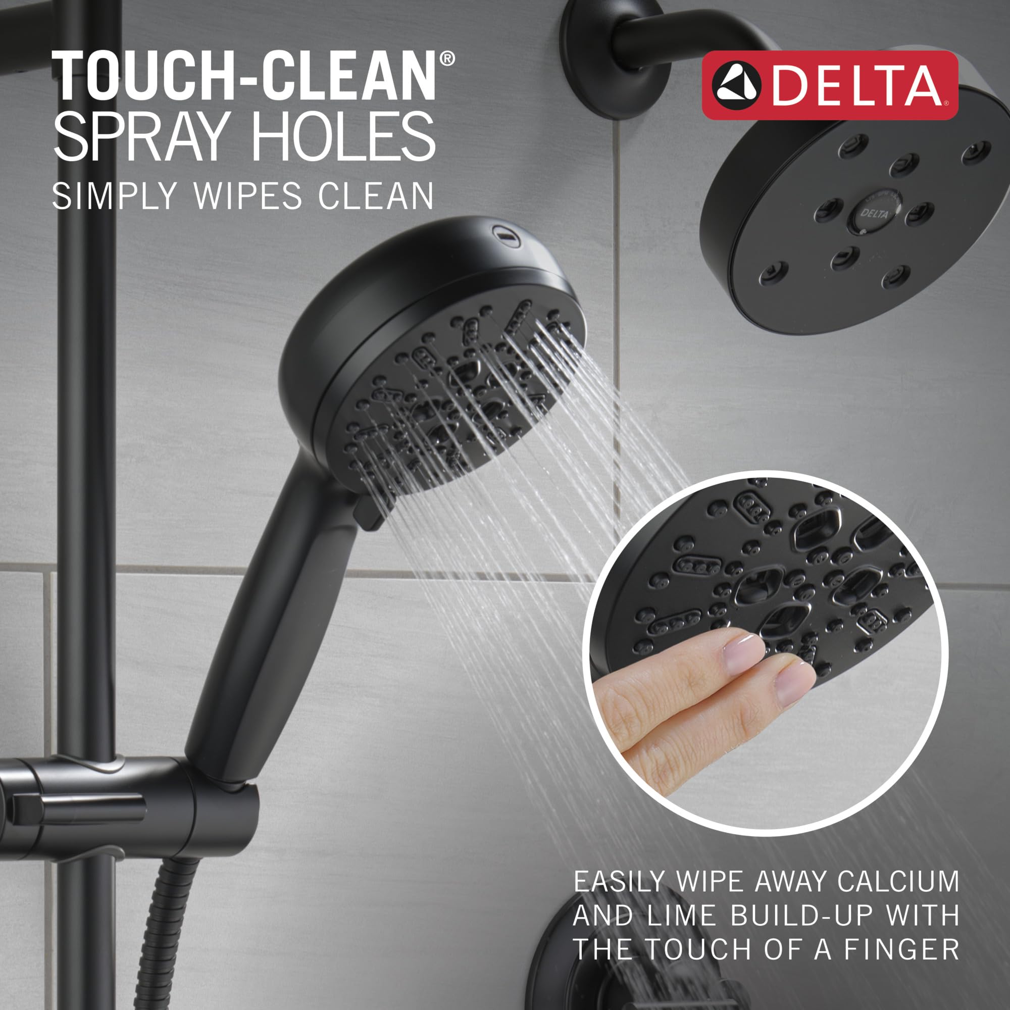 Delta Faucet ProClean Matte Black Hand Shower with Slide Bar - High Pressure Handheld Shower System for Bathroom & Spa Experience (Model 51584-BL) - Perfect for Relaxing Showers, Bathing Kids & Elderly Care