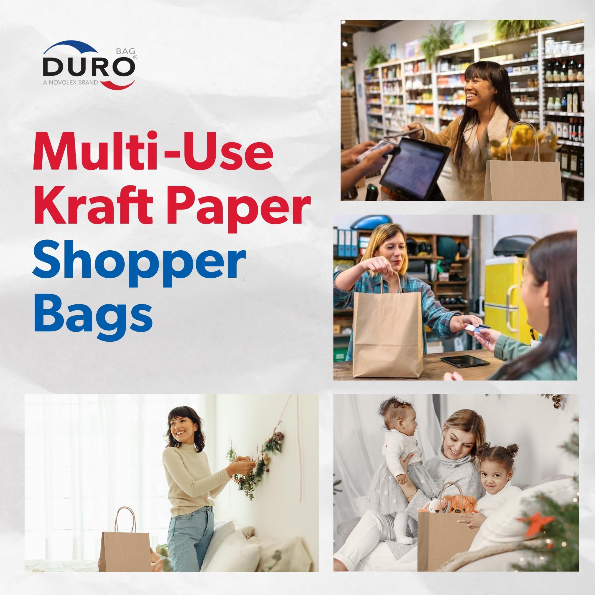 Durable 60# 8x4.5x10.25 Brown Kraft Paper Bags with Handles - Pack of 250 for Small Business, Retail Shopping, Party Favors, Gift Packaging & Craft Projects | Perfect for Holidays, Weddings & Eco-Friendly Shopping