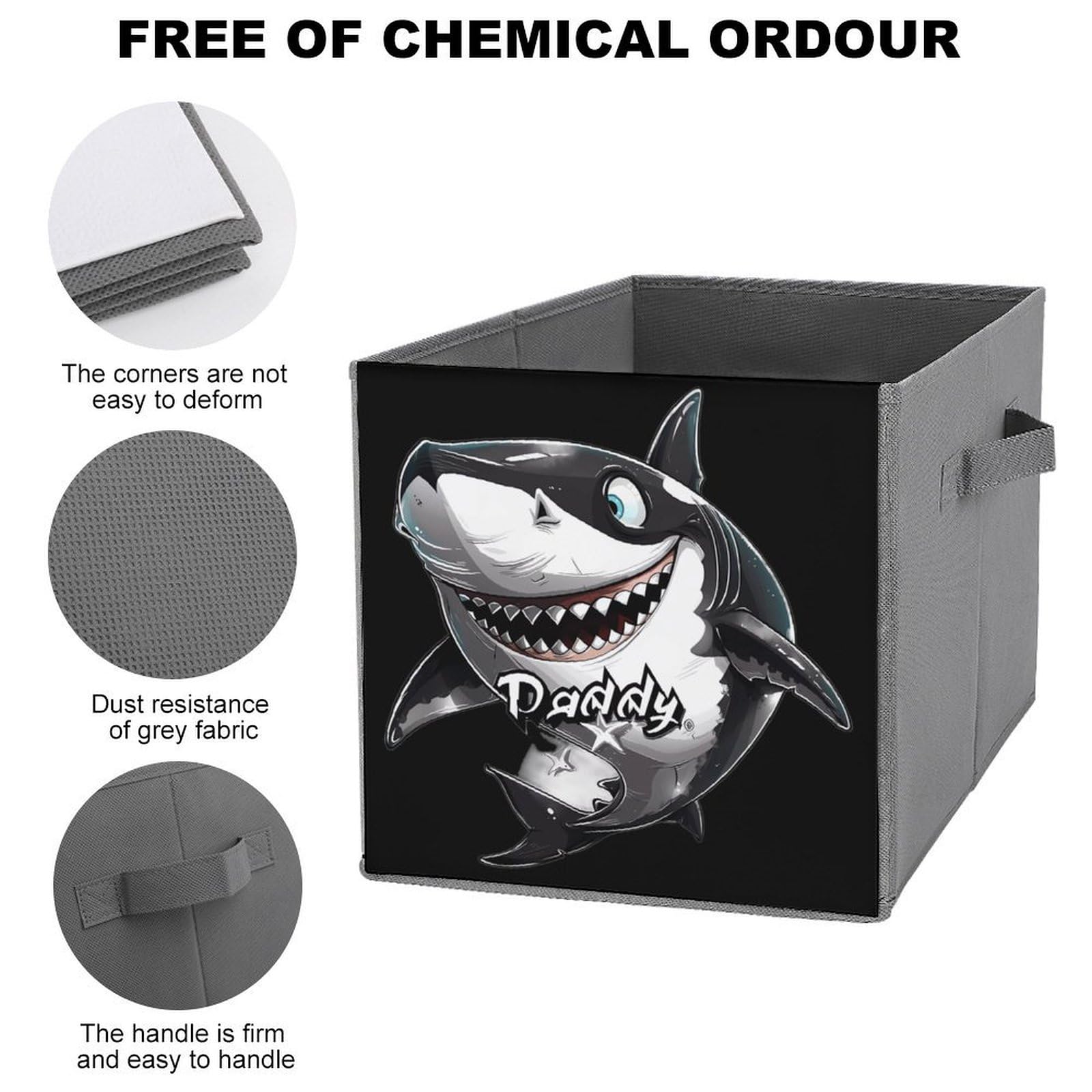 Daddy Shark Folding Storage Bins with Handles - for Kids Room & Toy Organization