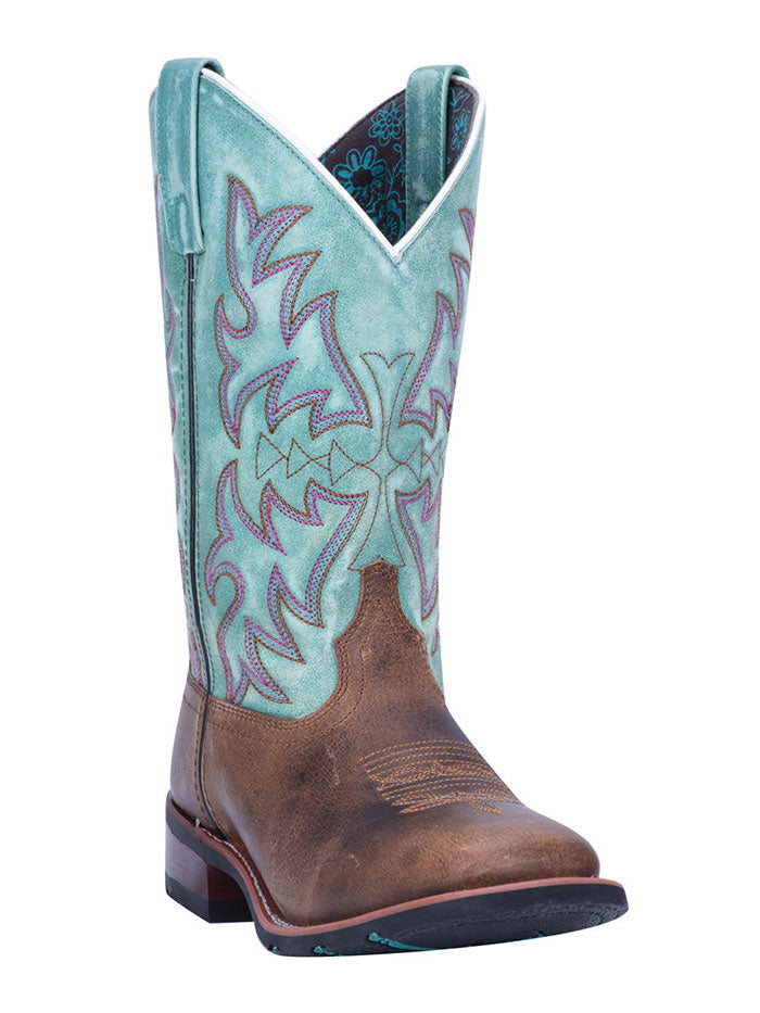 Laredo 5607 Women's ANITA Square Toe Western Boots - Brown Turquoise Cowgirl Boots for Country Dancing & Rodeo Events
