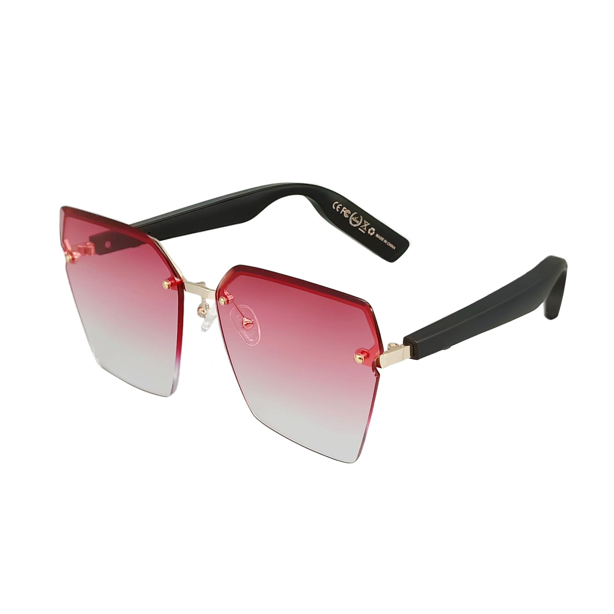 Smart Bluetooth Sunglasses for Men & Women - Frameless Design with Bluetooth 5.0, Gradient Lens & Voice Control - Compatible with All Smart Devices (Gradient Red) - Perfect for Driving, Running & Outdoor Activities