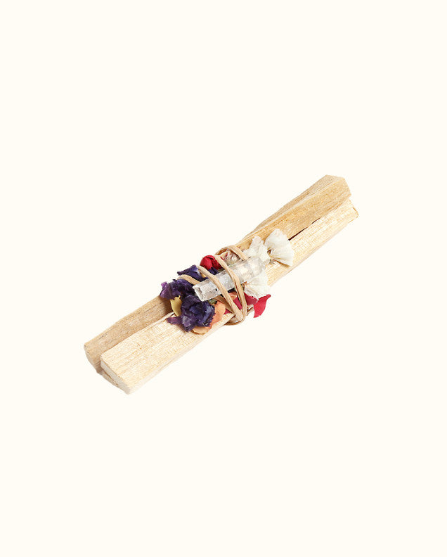 Palo Santo Sticks with Dried Flowers & Clear Quartz Crystals - Natural Incense for Meditation, Yoga, Spiritual Cleansing & Home Aromatherapy