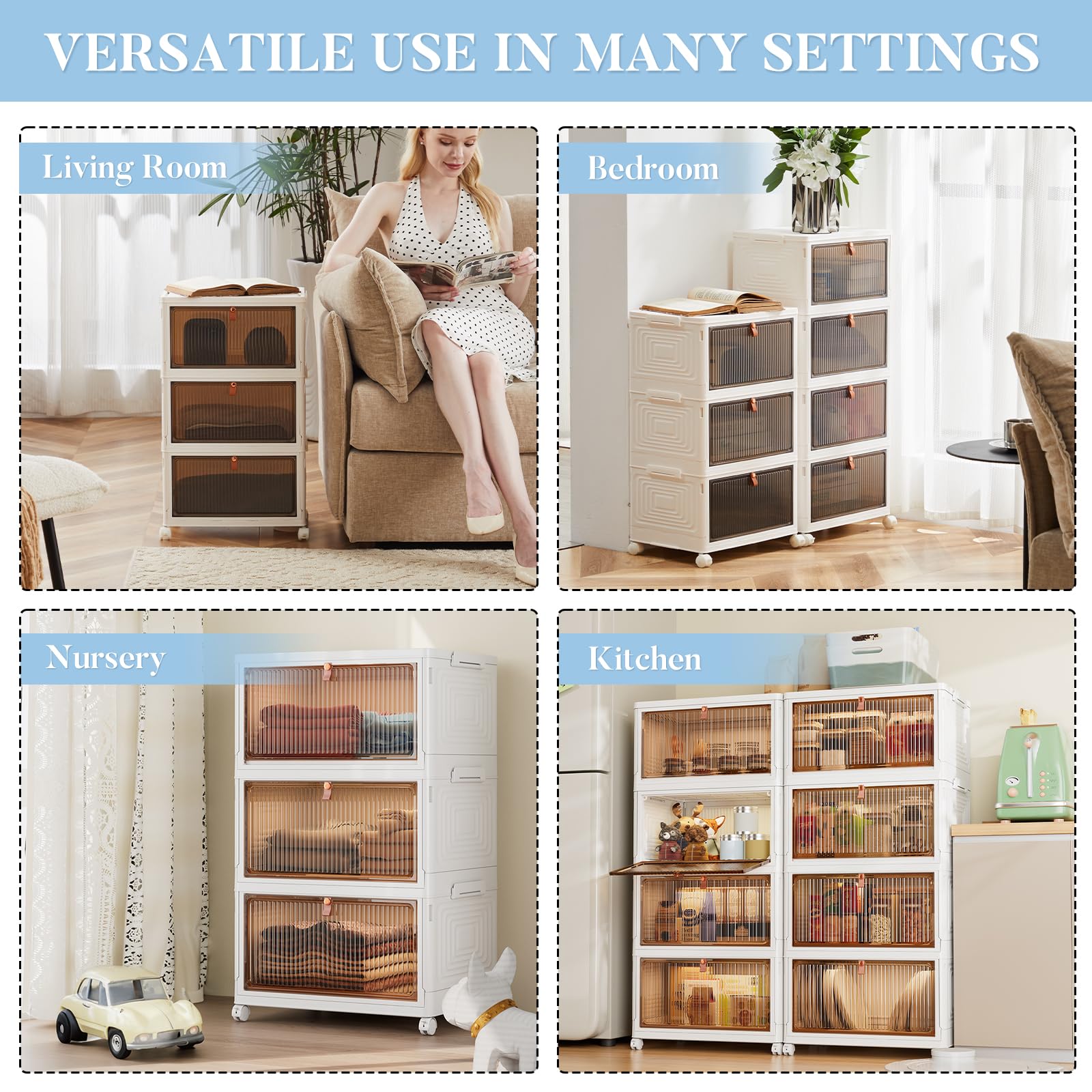 Stackable 23QT Storage Bins with Wheels & Lid - for Closet, Pantry & Office Organization