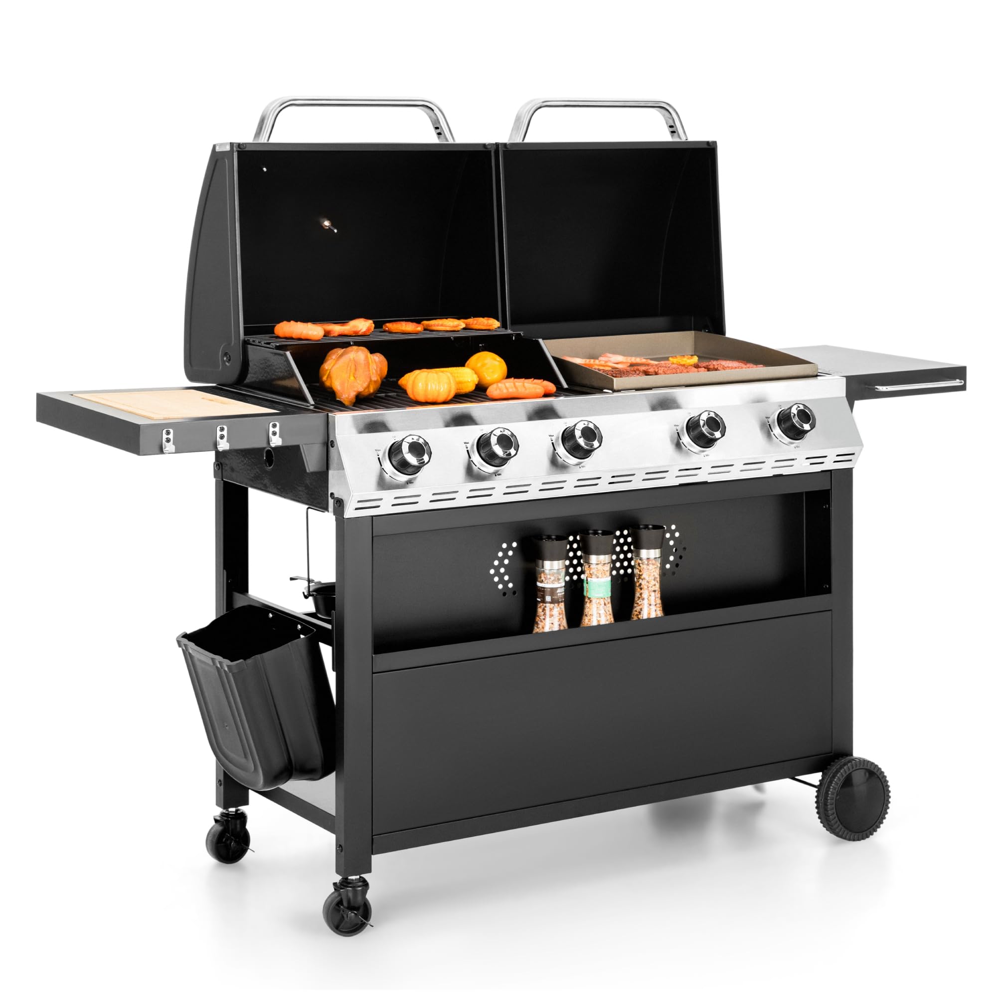 MFSTUDIO 696 SQIN Propane Gas Griddle and Grill Combo - Porcelain-Enameled Cast Iron Grate & Flat Top Griddle Pan for Outdoor BBQ, Camping, Tailgating, Backyard Cooking - Black