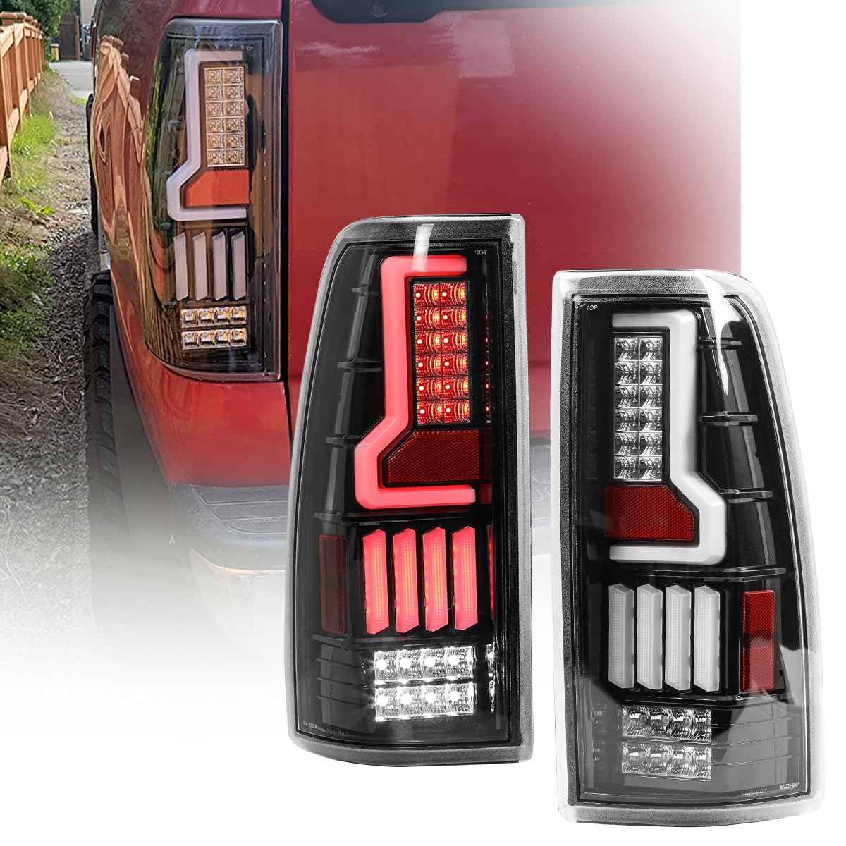 Nixon Offroad LED Tail Lights for Chevy Silverado 1500/2500/3500 (1999-2006) & GMC Sierra 1500/2500/3500 (1999-2002) - Black/Clear Rear Lamps Assembly - Durable & Bright for Night Driving & Off-Road Adventures