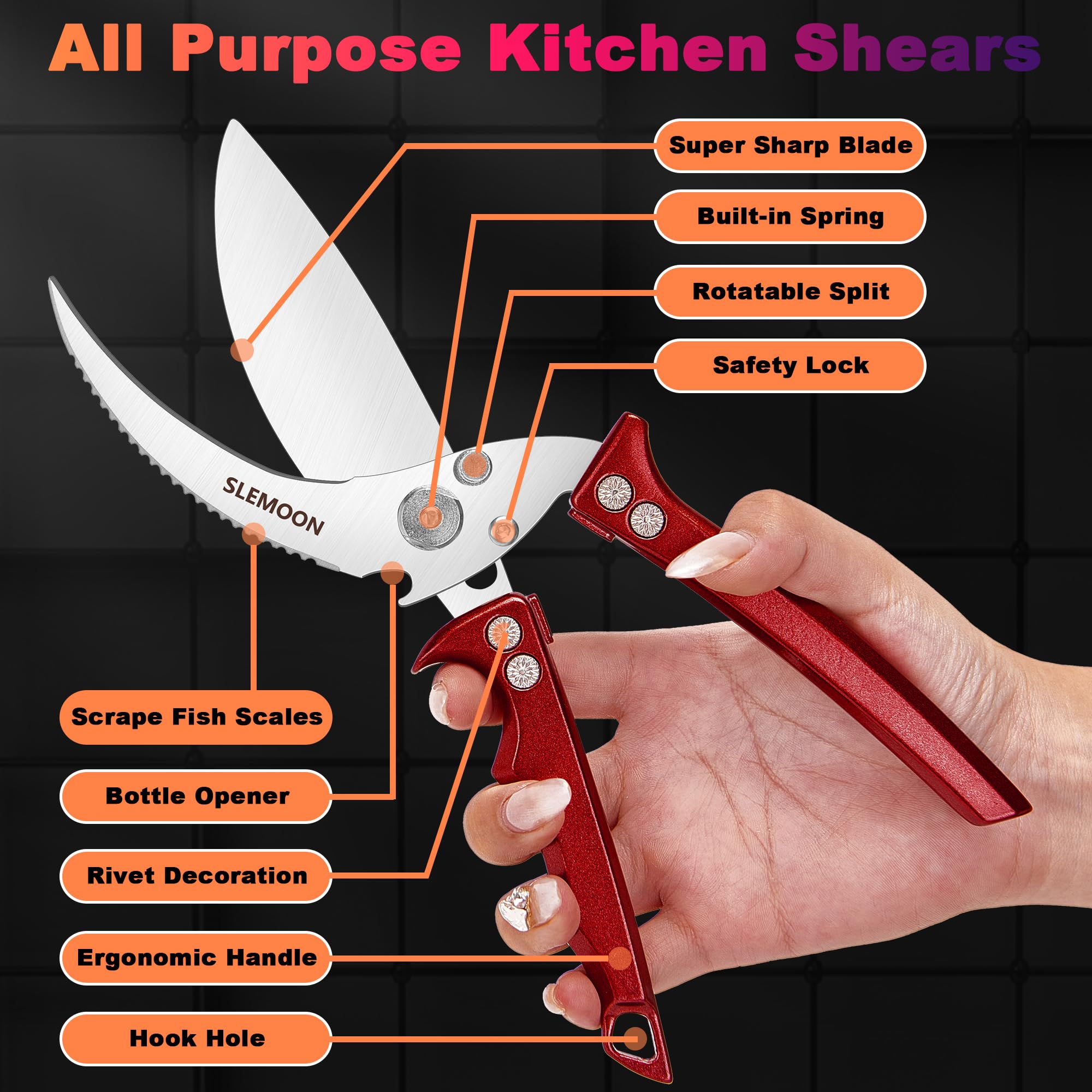 Heavy Duty Stainless Steel Poultry Shears for Chicken, Turkey, and Meat Cutting - Dishwasher Safe Kitchen Scissors with Burgundy Gift Box, Perfect for Thanksgiving and Holiday Meal Prep