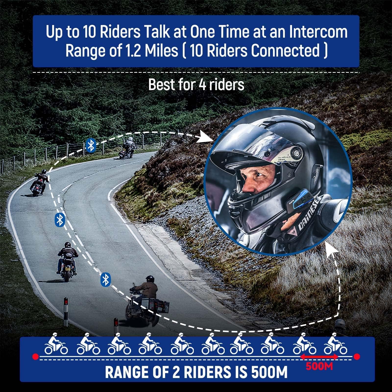 **LEXIN B4FM Motorcycle Bluetooth Headset – 10 Rider Intercom, IP67 Waterproof, Noise Cancellation, Music Sharing & FM Radio – Universal for Motorcycle, Snowmobile & ATV (2 Pack) – Perfect for Group Rides, Off-Road Adventures & Long-Distance Travel**