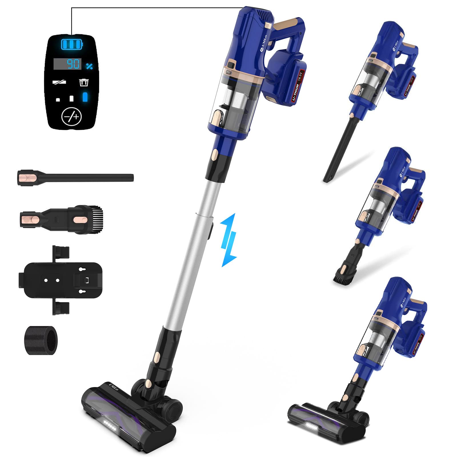UMLo V11 Cordless Vacuum - 300W 28Kpa, 60min Runtime, LED Display | For Pet Hair, Carpet & Hard Floors