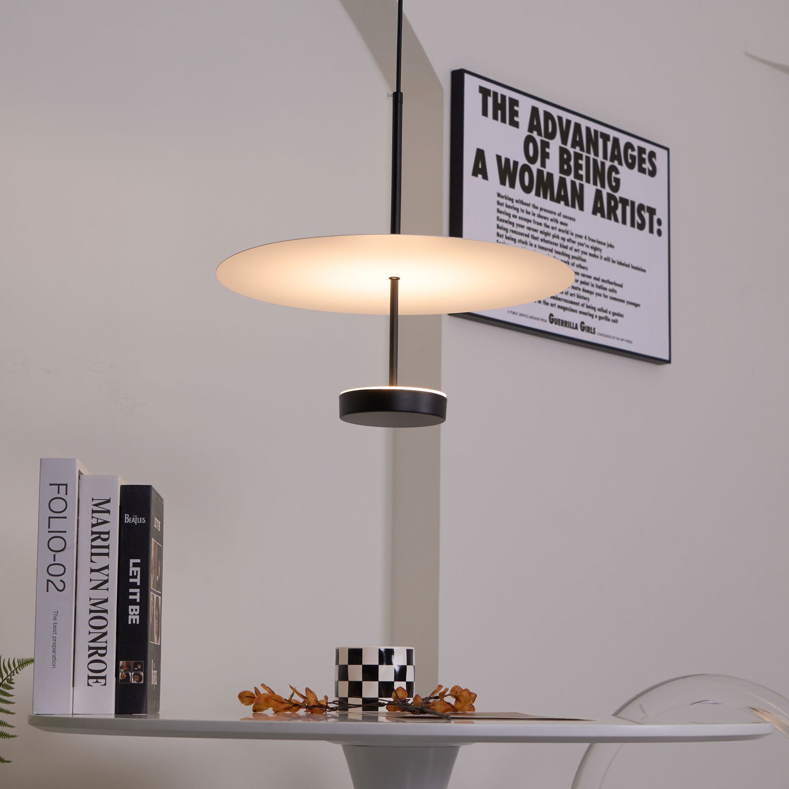 Modern Flat Pendant Light Fixture - Sleek Minimalist Ceiling Lamp for Kitchen Island, Dining Room & Bedroom Lighting - Energy Efficient LED Hanging Light with Adjustable Cord