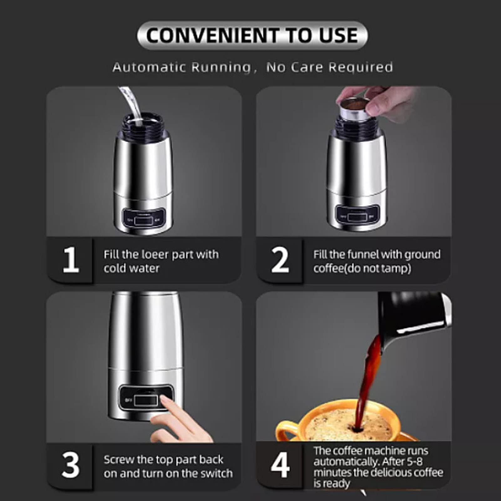 Portable Electric Espresso Maker - Fast Heating 12V/24V Coffee Machine for Car, Truck, Camping, Hiking & Golf | Compact Travel Coffee Maker with Cigarette Lighter Adapter | Perfect for Road Trips, Outdoor Adventures & Office Use