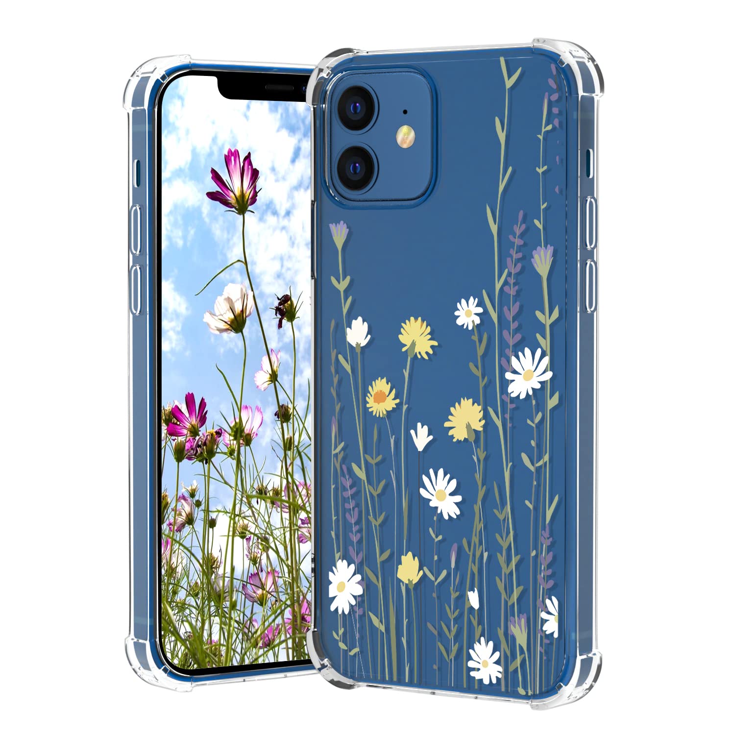 **YESPURE Daisy Flower Case for iPhone 12/12 Pro 6.1 Inch - Cute Daisy Pattern, Slim Crystal Clear Soft TPU Bumper, Shockproof Protective Cover - Perfect for Everyday Use, Travel & Gift Giving**