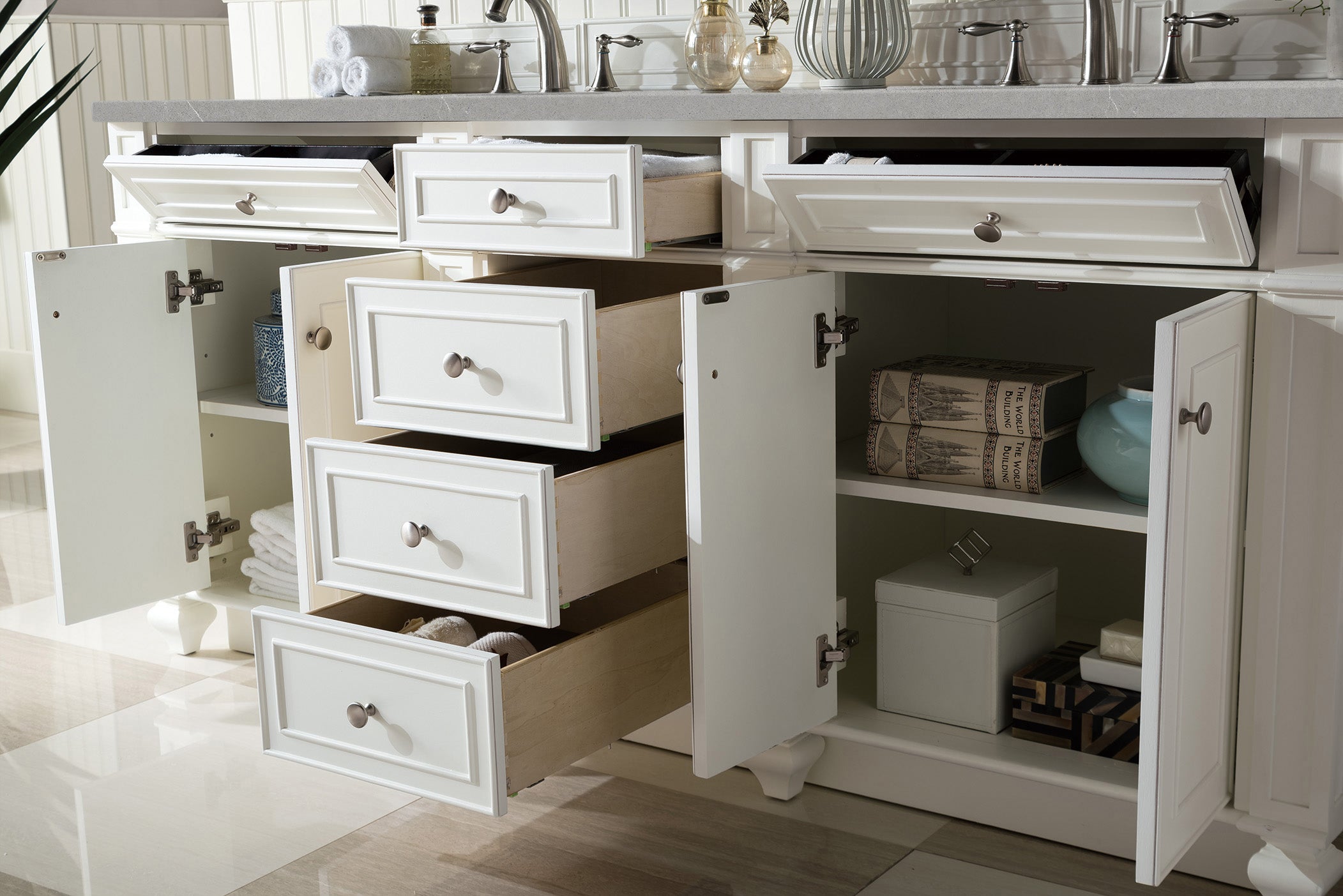 Bristol 72 Inch Double Bathroom Vanity with 3CM Eternal Serena Quartz Top in Bright White - Perfect for Master Bathroom & Modern Home Renovation