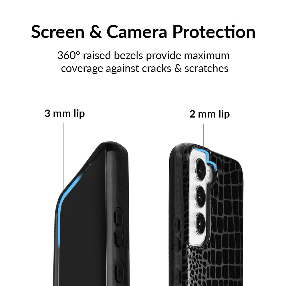 Samsung Galaxy Phone Case - Durable Black Crocodile Pattern Cover for Samsung S21/S20/S10/Note 20 - Stylish & Protective Phone Case for Everyday Use, Work & Travel