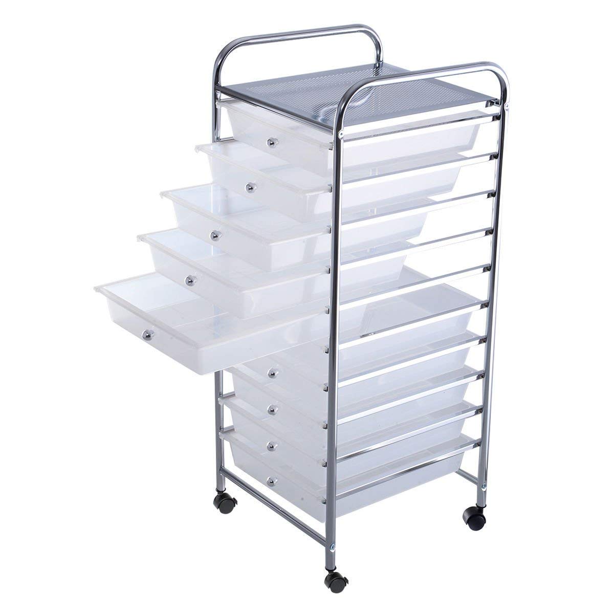 Giantex 10-Drawer Rolling Storage Cart - Mobile File Organizer for School, Office & Craft Room - Clear Plastic Scrapbook Paper Organizer - Perfect for Classroom Supplies, Office Documents & Craft Storage