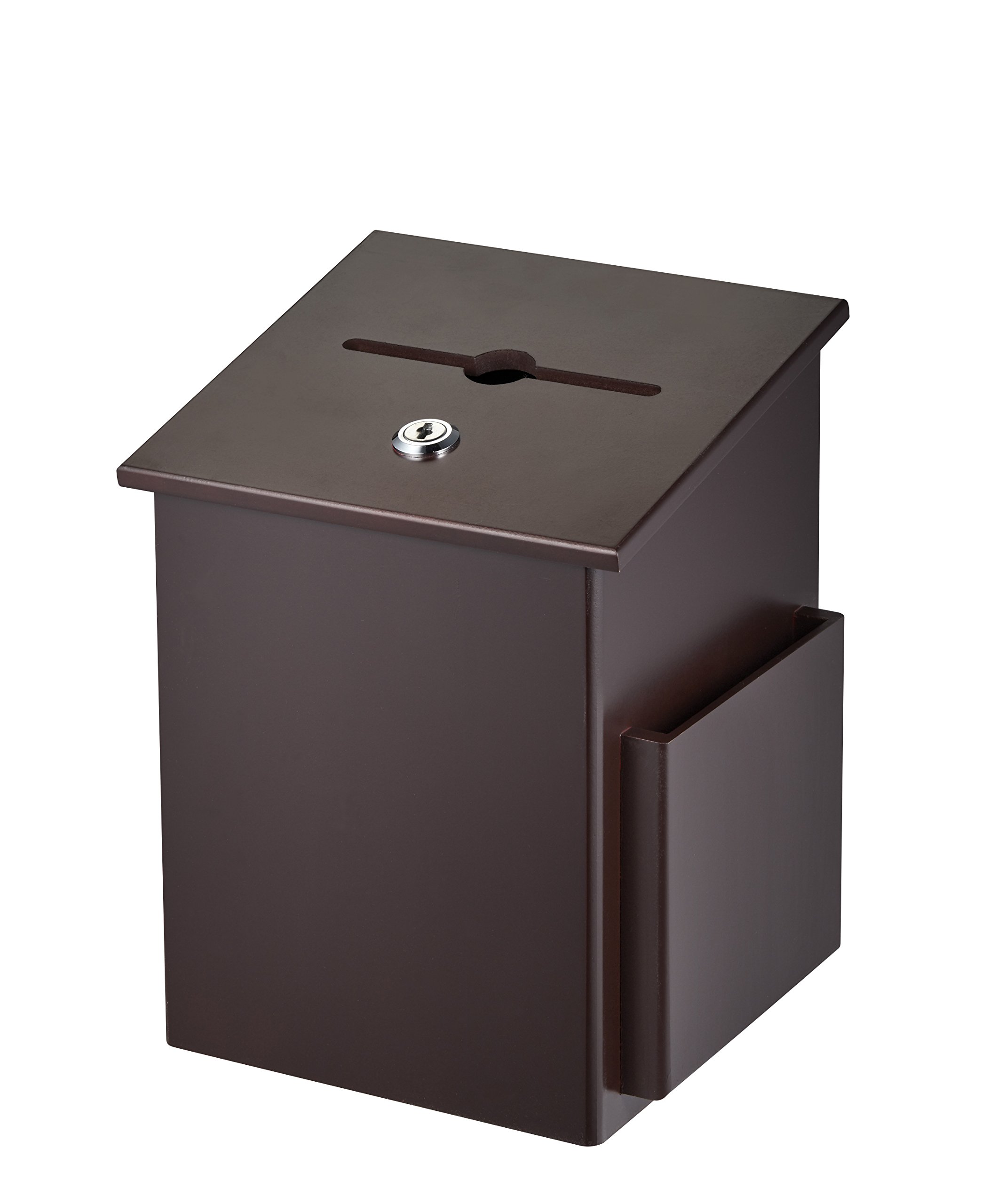 AdirOffice Square Wood Suggestion Box with Lock & Chained Pen - Wall Mountable Mahogany Donation Box for Office, Church, School - Secure Collection, Ballot, Key Drop Box for Employee Feedback & Community Suggestions