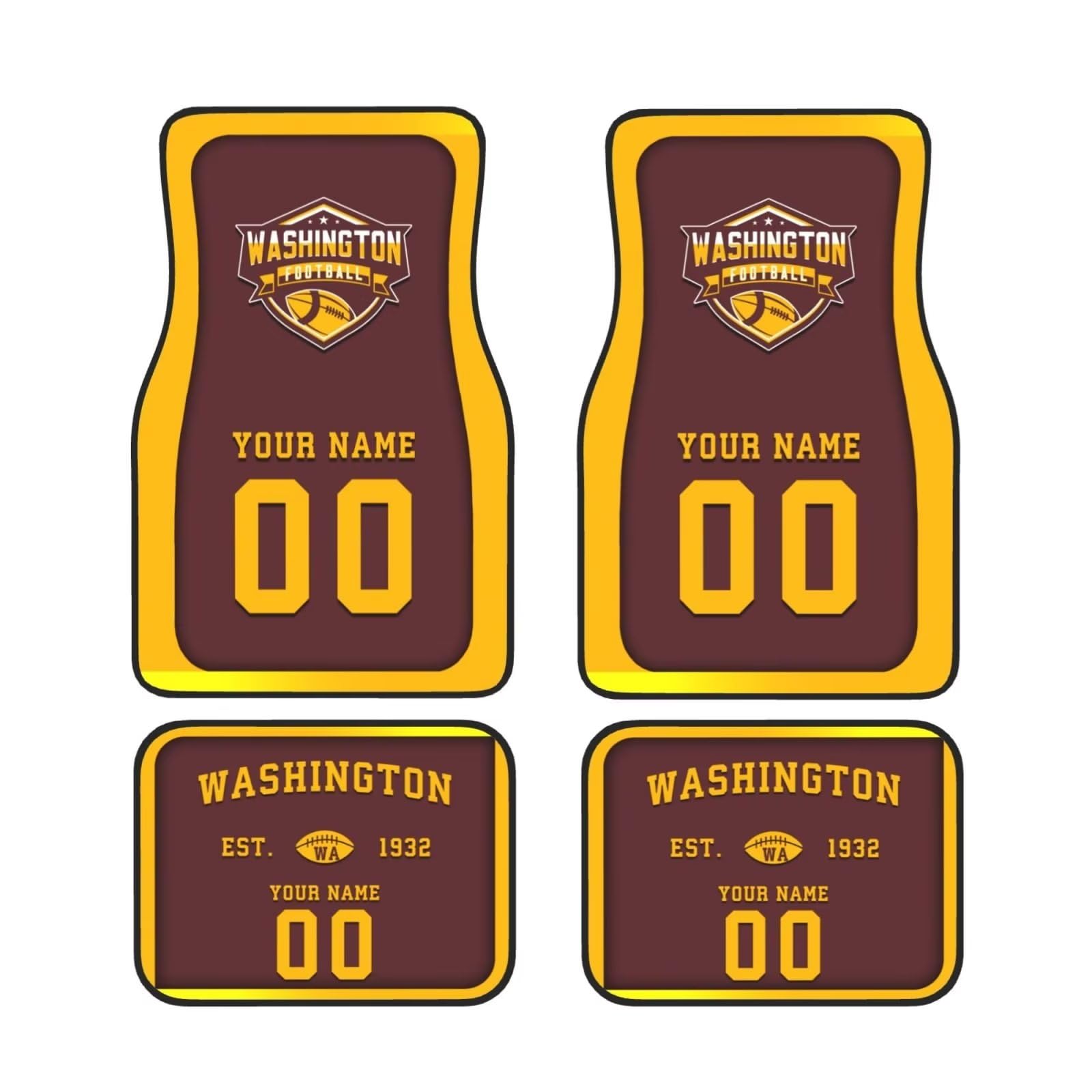 Washington Custom Car Floor Mats - Personalized Name & Number Car Accessories Gift for Loyal Fans - 4-Piece Set Fits Most Vehicles - Perfect for Car Enthusiasts & Interior Upgrades
