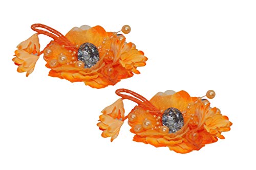 Elegant Hair Clips for Women - 2-Piece Floral Hair Pins Set (Orange) - Stylish Hair Accessories for Girls & Women - Perfect for Weddings, Parties & Daily Styling