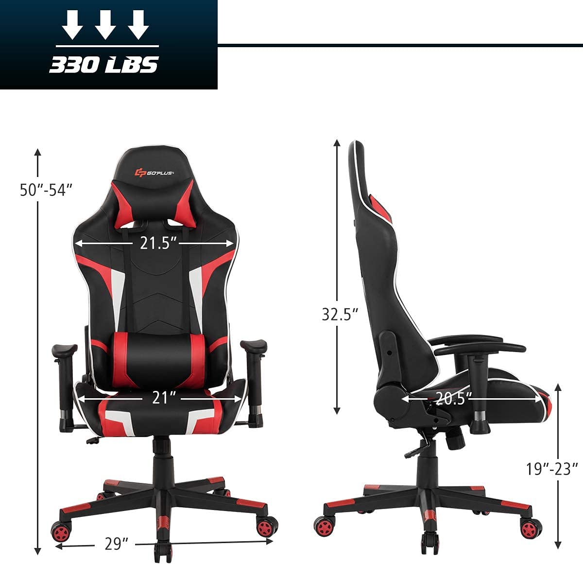 Ergonomic Massage Gaming Chair - High Back Office Computer Chair with Adjustable Headrest & Lumbar Support, Racing Style Recliner Swivel Chair for Home & Gaming - Perfect for Esports, Work from Home & Relaxation (Red)