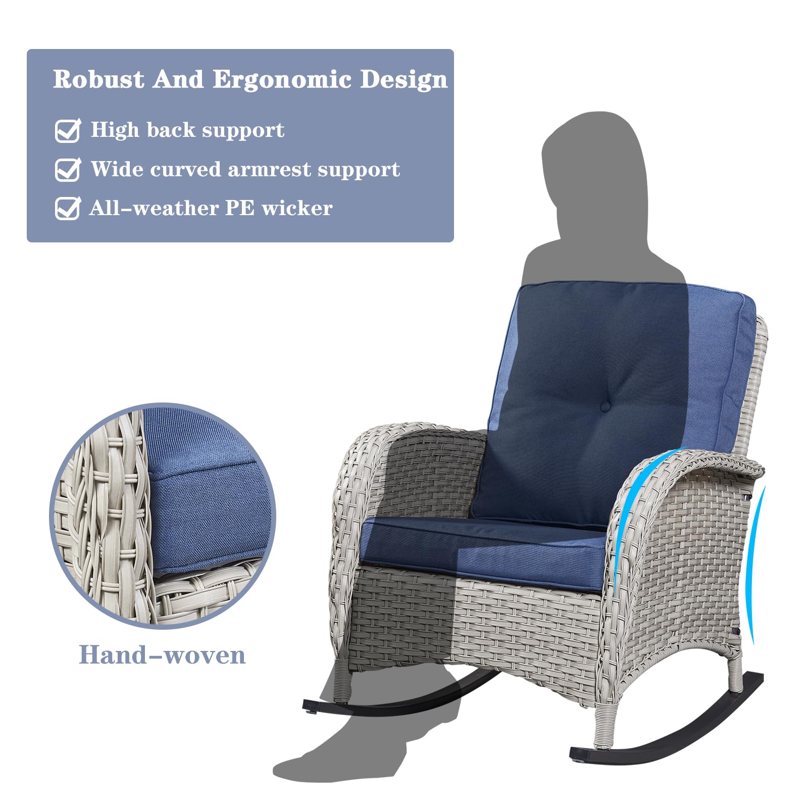 2-Piece Wicker Rocking Chair Set for Porch & Patio - Outdoor Rocking Chairs with Cushions & Side Table | Perfect for Backyard Relaxation, Garden Lounging & Front Porch Sitting