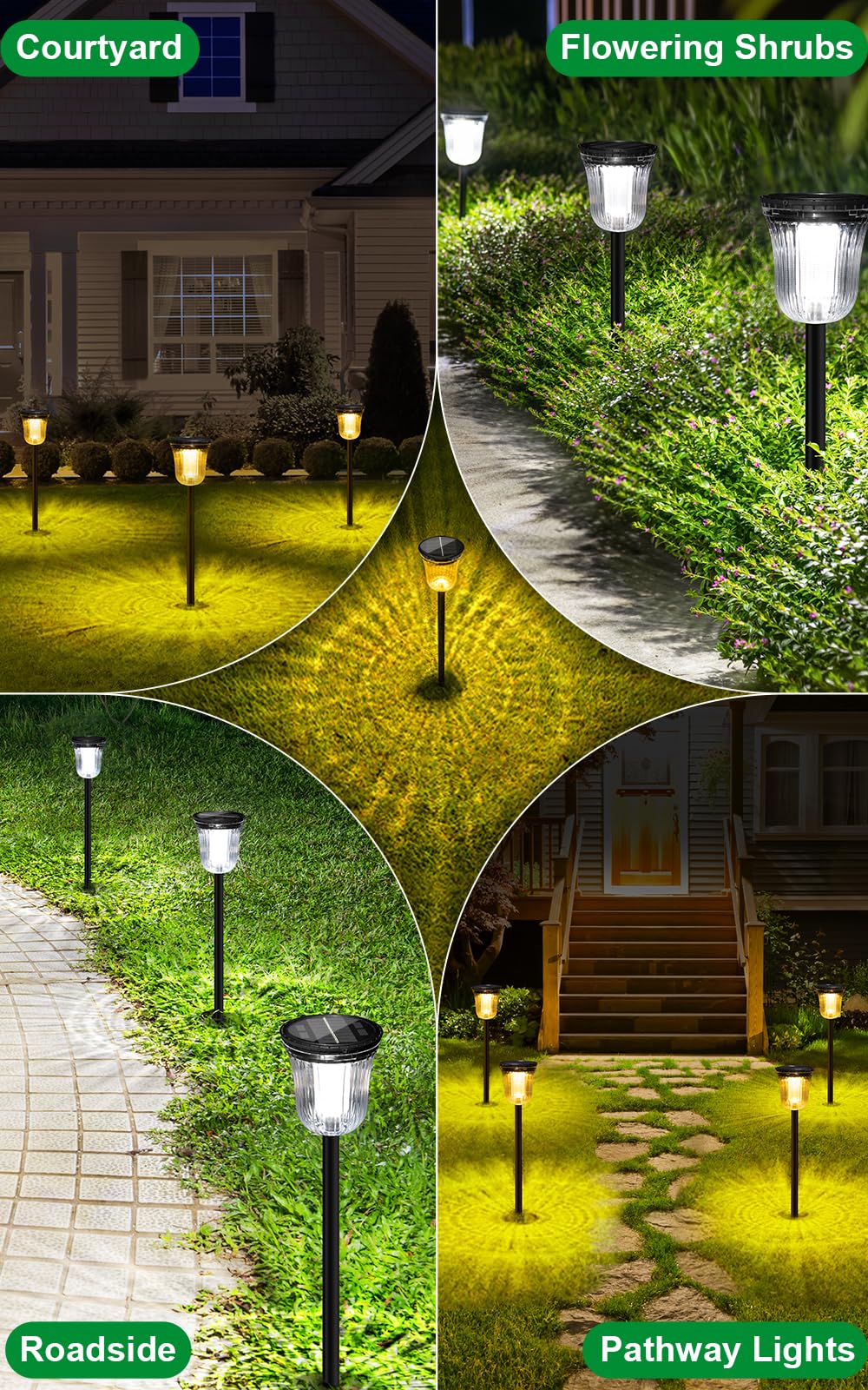 JSOT 4 Pack Solar Pathway Lights Outdoor Waterproof - IP65 Rated Solar Walkway Lights for Garden, Driveway, Sidewalk & Landscape - 2 Brightness Modes (Warm White & Cool White) - Perfect for Evening Outdoor Lighting & Home Decoration