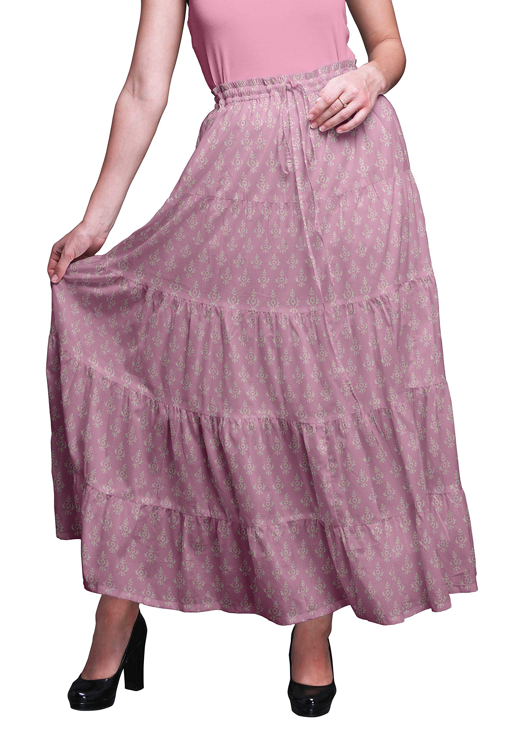 Boho Printed Skirts for Women - 5 Tier Long Cotton Maxi Skirt with Floral Design | Perfect for Beach, Summer Outfits & Casual Boho Fashion