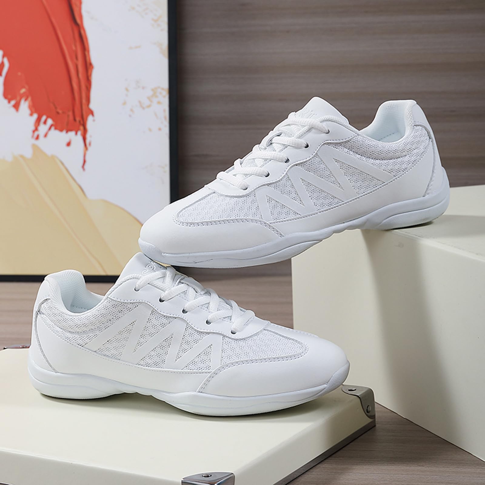 FLIOZY Women's Cheerleading Shoes - White Breathable Lightweight Dance Shoes for Girls, Competition & Athletic Training - Perfect for Cheer Practice, Gym Workouts and Dance Performances