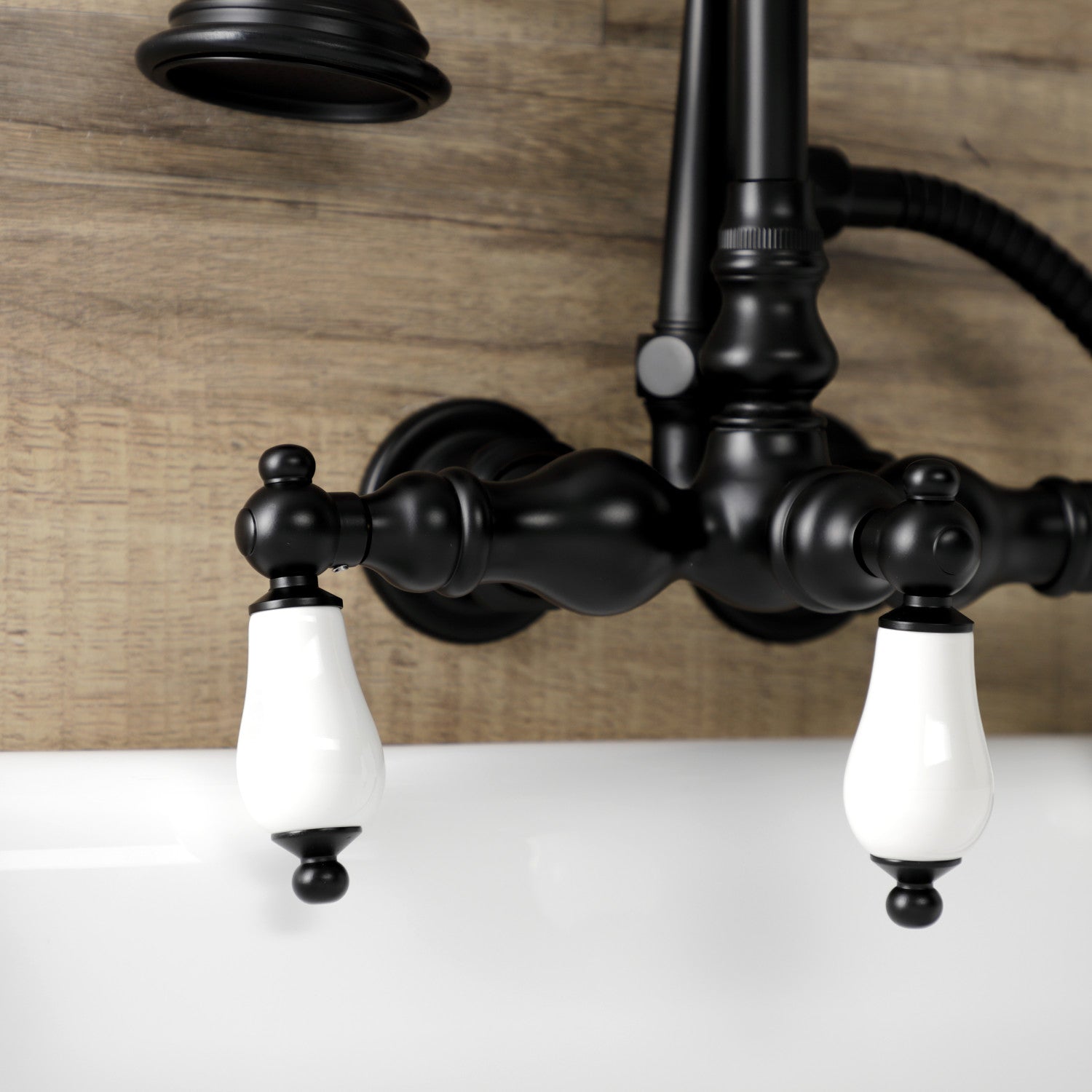 Vintage Matte Black Clawfoot Tub Faucet with Hand Shower - 3-Handle Wall Mount 2-Hole Design for Bathroom & Spa Relaxation