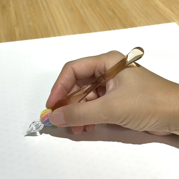 Japanese Glass Dip Pen - Rainbow Ball & Light Amber Colors - Elegant Calligraphy & Writing Tool - Perfect Gift for Writers, Artists & Stationery Lovers - Ideal for Lettering, Journaling & Creative Projects