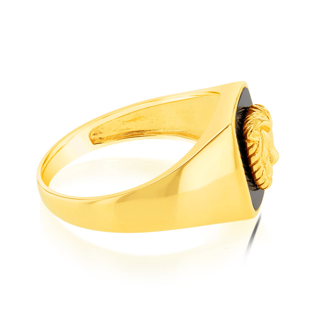 9ct Yellow Gold 0.77Ct Agate Lion Men's Ring - Stylish Statement Jewelry for Gifts, Weddings & Special Occasions