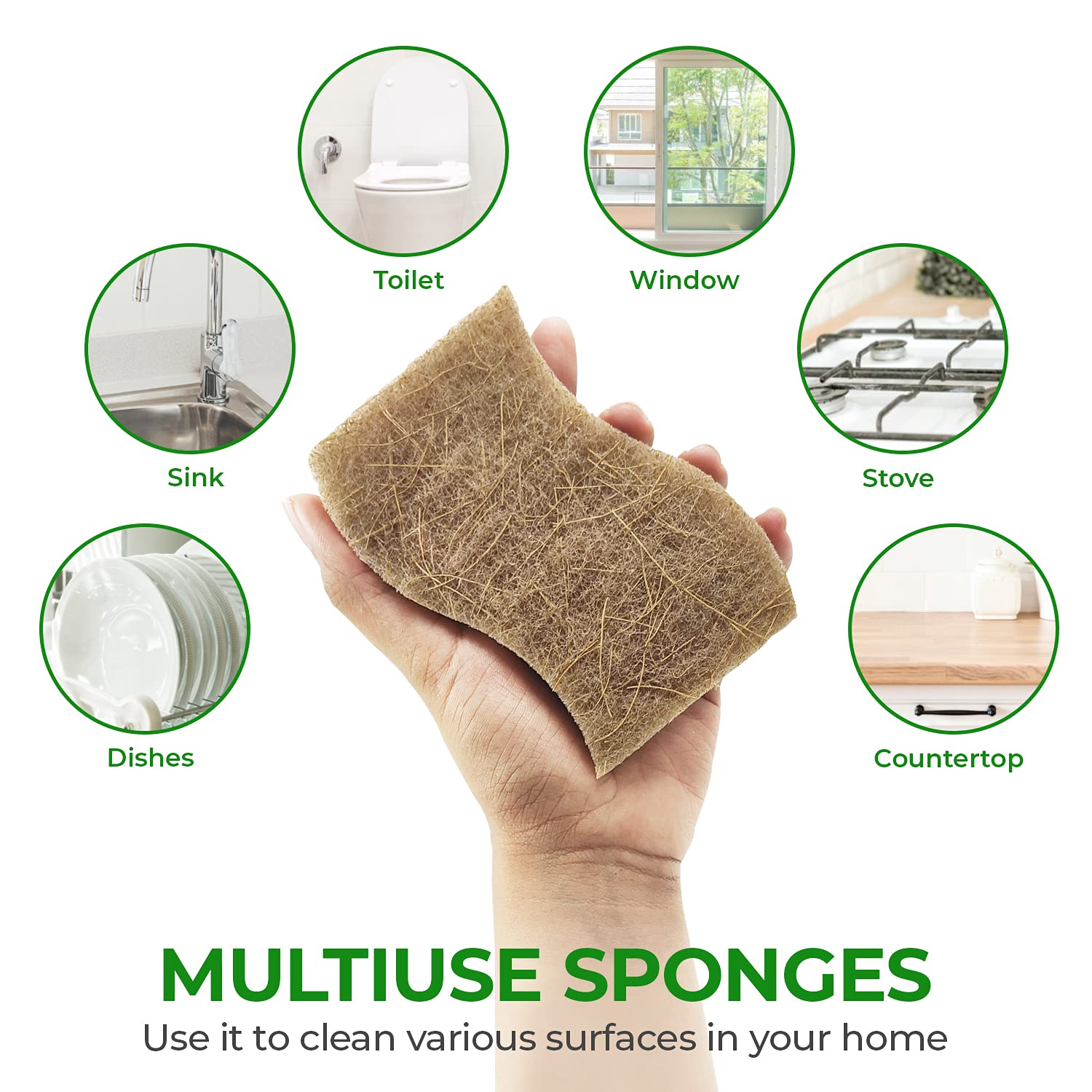 6 Pack Natural Kitchen Sponges - Eco-Friendly Cellulose & Coconut Husk Dish Sponges | Odor-Free, Non-Scratch Walnut Scrubber | Quick-Drying for Washing Dishes | Perfect for Daily Dish Cleaning, Kitchen Sink & Countertop Cleaning